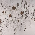 Quattro costellazioni per un sogno difficile n7, 2019Photoengraving on photopolymerPrinted with gold, silver and transparent ink on egg skin cotton paper – mm 300x400