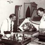 Historical photo with Mino Maccari and the printer Piero Innocenti at the Bisonte