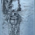 Plate on zinc of Testa grande e mosca, 1974 Etching - mm 245x115