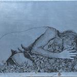 Plate on zinc of Tra i fiori, 1974 Etching - mm 95x122